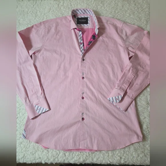 Maceoo Paris Men's "Einstein" Collection Oxfort Pink Shirt Sz 4/L 100% Cotton - Picture 3 of 14